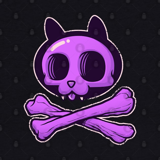 Cute Cartoon Cat Skull & Bones Adorkable Kitten by kgullholmen